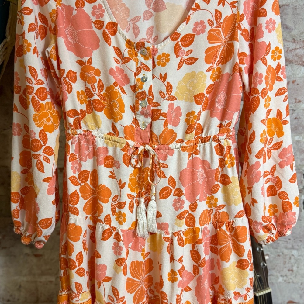 Petal & Pup Orange and Cream Floral Mini Dress